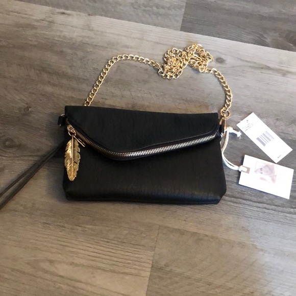 Jessica Simpson Penelope Faux Leather Clutch Color Meteorite + Gold Chain NWT - Picture 1 of 12